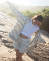Stripe Terry Zip Up Hoodie: Light Grey Stripe