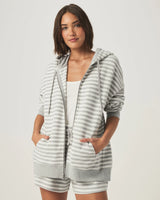 Stripe Terry Zip Up Hoodie: Light Grey Stripe
