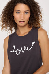 Love Script Jade Muscle Tank: Vintage Black