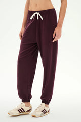 Andie Oversized Fleece Sweatpant: Dark Cherry