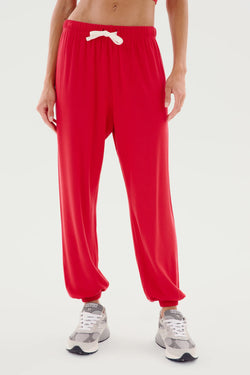 Andie Oversized Fleece Sweatpant: Pirate Red