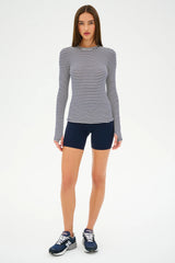 Louise Rib Long Sleeve: White/Indigo Stripe