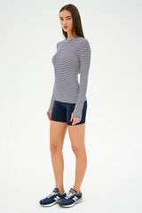 Louise Rib Long Sleeve: White/Indigo Stripe