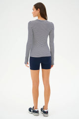 Louise Rib Long Sleeve: White/Indigo Stripe