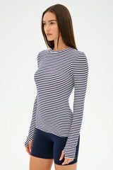 Louise Rib Long Sleeve: White/Indigo Stripe