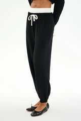 Andie Dual Waist Sweatpant: Black & White
