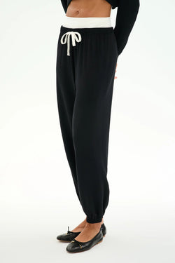 Andie Dual Waist Sweatpant: Black & White