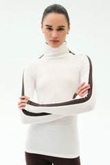 Jackson Rib Full Length Turtleneck: White & Dark Chocolate