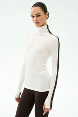 Jackson Rib Full Length Turtleneck: White & Dark Chocolate