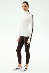 Jackson Rib Full Length Turtleneck: White & Dark Chocolate