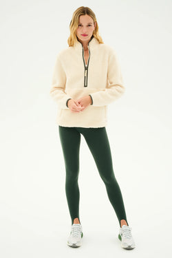 Libby Sherpa Half Zip: Creme/Military