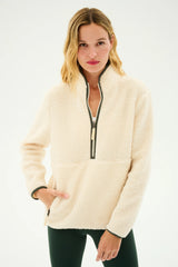 Libby Sherpa Half Zip: Creme/Military