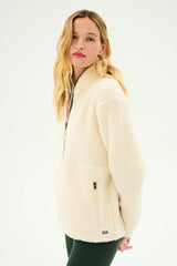 Libby Sherpa Half Zip: Creme/Military