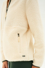 Libby Sherpa Half Zip: Creme/Military