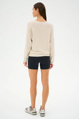 Bennie Fleece V-Neck Sweatshirt: Heather Oatmeal/White