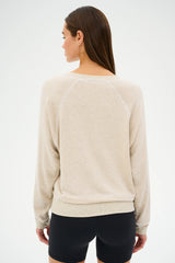 Bennie Fleece V-Neck Sweatshirt: Heather Oatmeal/White