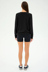 Bennie Fleece V-Neck Sweatshirt: BLACK