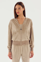 Rhys Velour Zip Up Hoodie: Latte