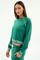 Brooks Fleece Sweatshirt With Stripe: Arugula & White