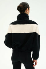 Lottie Chevron Sherpa Full Zip Jacket: Black & Cream