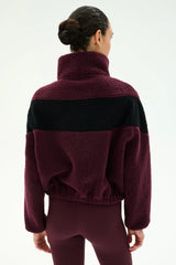 Lottie Chevron Sherpa Full Zip Jacket: Dark Cherry & Black
