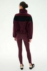 Lottie Chevron Sherpa Full Zip Jacket: Dark Cherry & Black