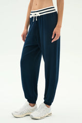 Andie Oversized Fleece Sweatpant with Stripe: Indigo & White