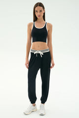 Andie Oversized Fleece Sweatpant with Stripe: B&W