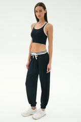 Andie Oversized Fleece Sweatpant with Stripe: B&W
