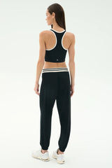 Andie Oversized Fleece Sweatpant with Stripe: B&W