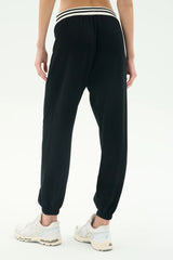 Andie Oversized Fleece Sweatpant with Stripe: B&W