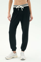 Andie Oversized Fleece Sweatpant with Stripe: B&W