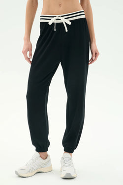 Andie Oversized Fleece Sweatpant with Stripe: B&W
