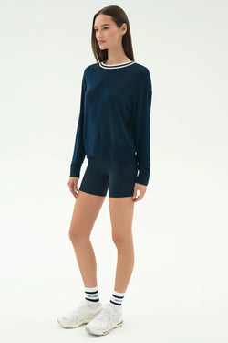 Sonja Fleece Sweatshirt w/ Stripe: Indigo & White