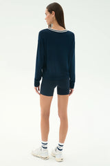 Sonja Fleece Sweatshirt w/ Stripe: Indigo & White