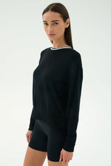 Sonja Fleece Sweatshirt w/ Stripe: Black