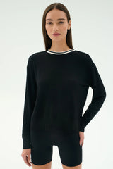 Sonja Fleece Sweatshirt w/ Stripe: Black