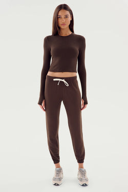 Andie Oversized Fleece Sweatpant: Dark Chocolate