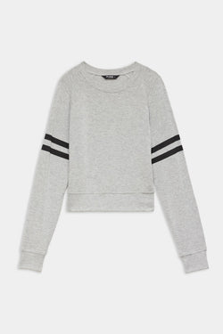 Brooks Stripe Fleece Sweatshirt: Heather Grey/Black