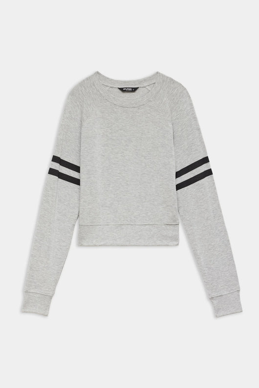 Brooks Stripe Fleece Sweatshirt: Heather Grey/Black
