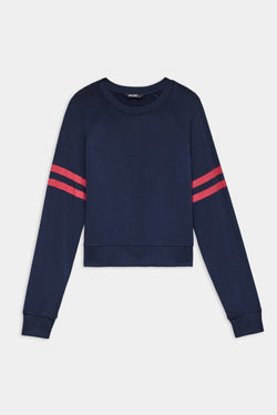 Brooks Stripe Fleece Sweatshirt: Indigo/Lotus Red