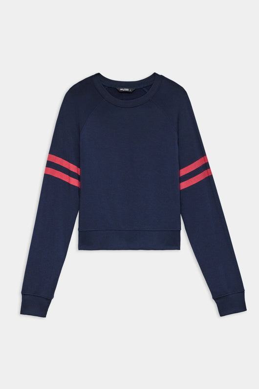 Brooks Stripe Fleece Sweatshirt: Indigo/Lotus Red