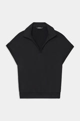 Evie Fleece Sleeveless Polo: Black