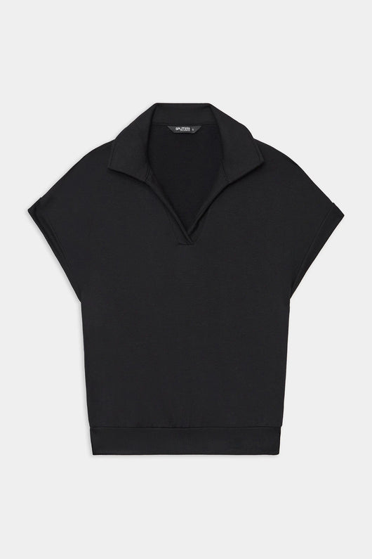 Evie Fleece Sleeveless Polo: Black