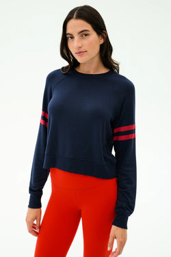 Brooks Stripe Fleece Sweatshirt: Indigo/Lotus Red