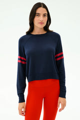 Brooks Stripe Fleece Sweatshirt: Indigo/Lotus Red