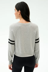 Brooks Stripe Fleece Sweatshirt: Heather Grey/Black