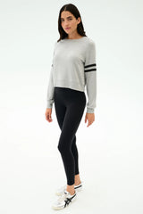 Brooks Stripe Fleece Sweatshirt: Heather Grey/Black