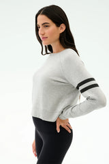 Brooks Stripe Fleece Sweatshirt: Heather Grey/Black