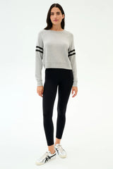 Brooks Stripe Fleece Sweatshirt: Heather Grey/Black